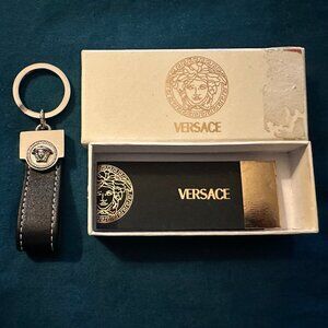 Vintage Gianni Versace Leather and Metal Keychain Featuring Iconic Medusa Head